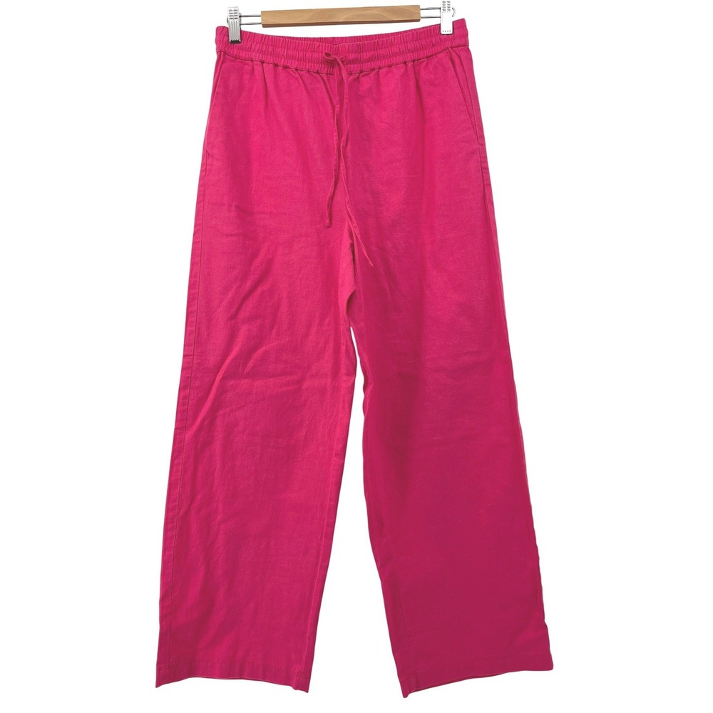 J.Crew Factory Womens Linen Blend Wide Leg Drawstring Pants Pink Size 8 NWT